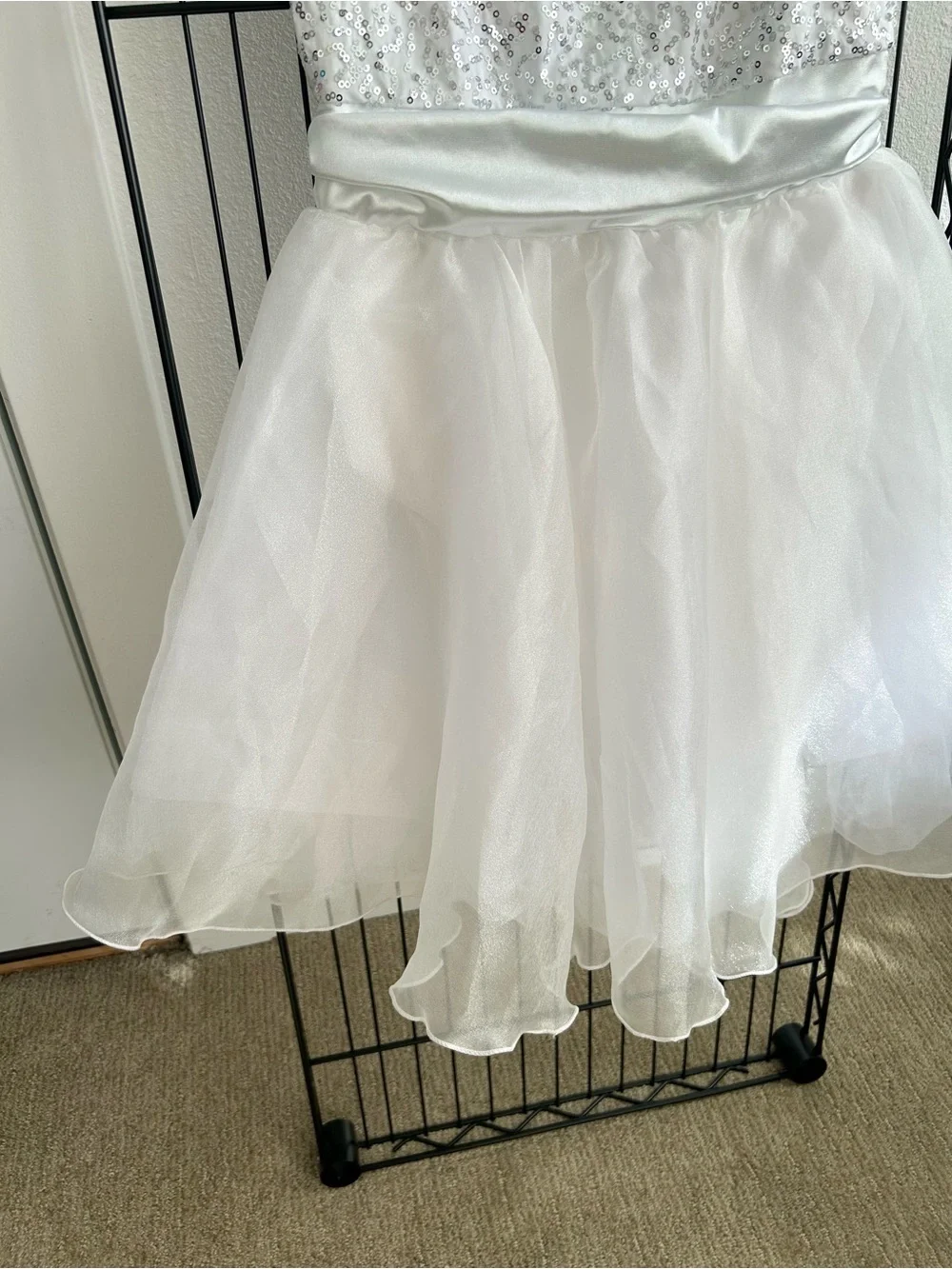 Weissman Showtime I Feel Pretty White Satin Sequins Organza Dancewear Size LC 14